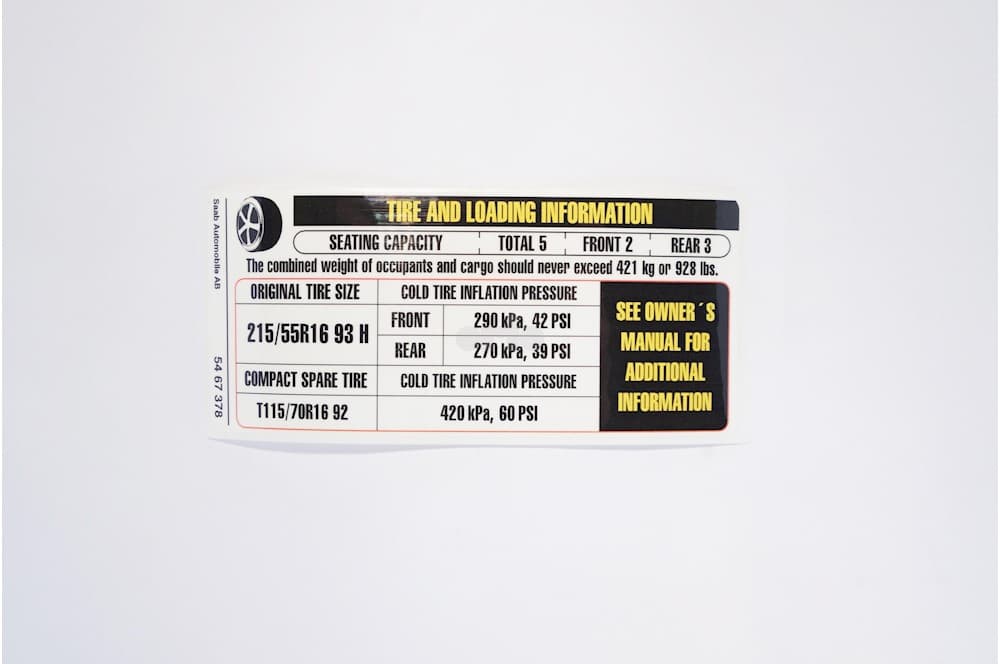 Label, Tire Pressure