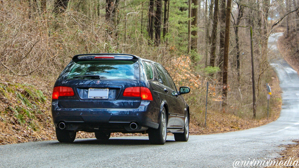 Saab 9-5 on a small back road