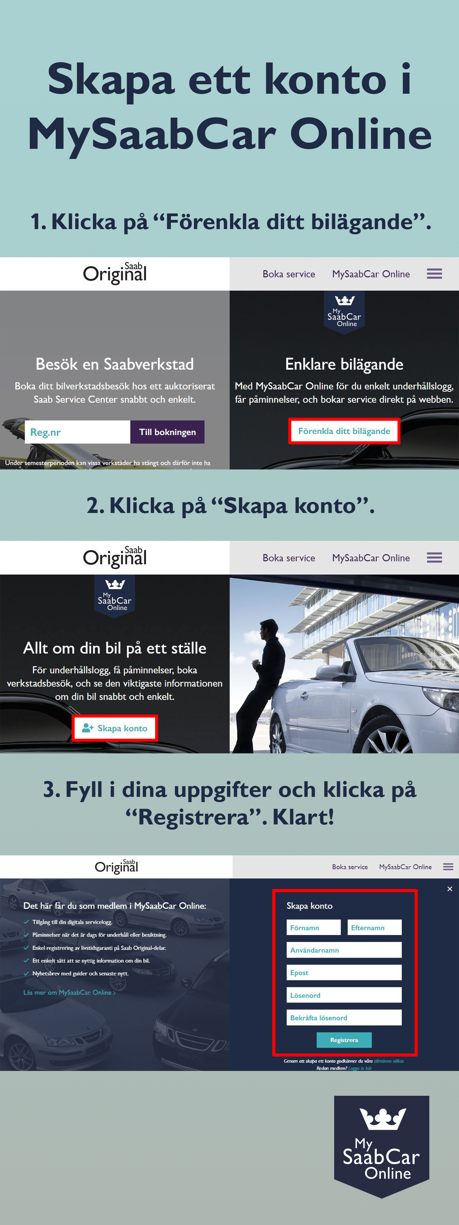 Skapa konto MySaabCar Online